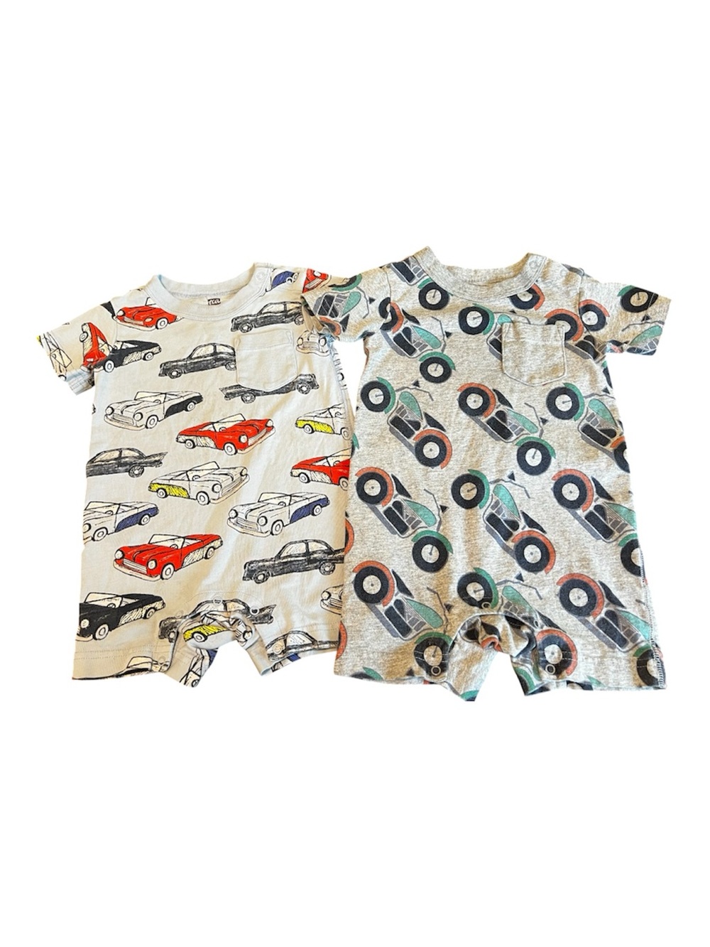 Tea Collection Gray Baby Rompers with Red and Black Car Print Size 12-18 Months